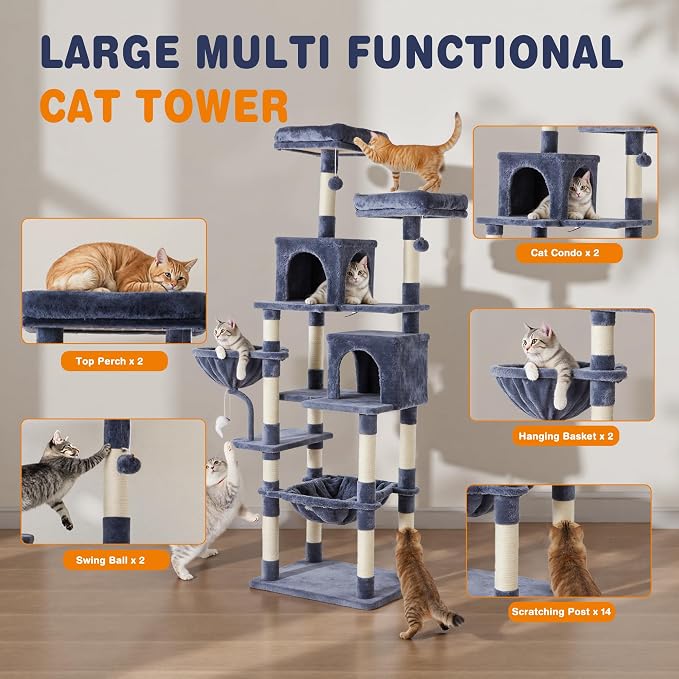 DUMOS Tall 71 inch Cat Tree Tower, Large Multi Level Cat Climbing Tower - Image 4