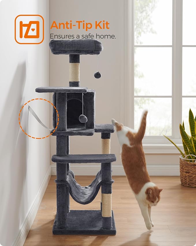 Feandrea Cat Tree, 55.1-Inch Cat Tower, Plush Multi-Level Condo - Image 7