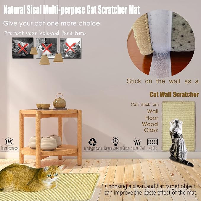 Cat Scratcher Mat, 23.6x15.7' Natural Sisal Scratching Pad - Image 6