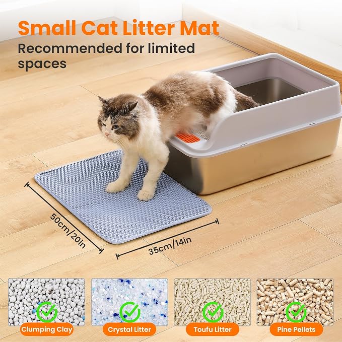 Small Cat Litter Mat, 20x14’’ Double Layer Honeycomb Cat Litter Box Mat - Image 2