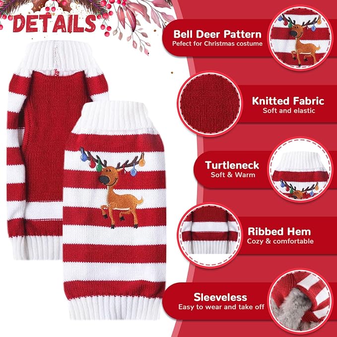 Christmas Dog Sweaters Xmas Pet Outfits Striped Elk Costume Holiday Clothes - Image 3