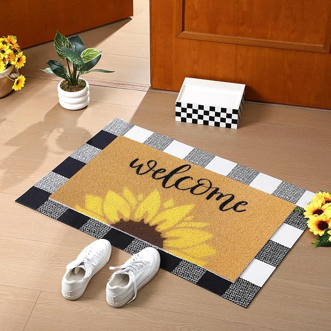 Tinideya 2 Pcs Summer Door Mat Sunflower Welcome Non Slip Coir Mats Floral - Image 6