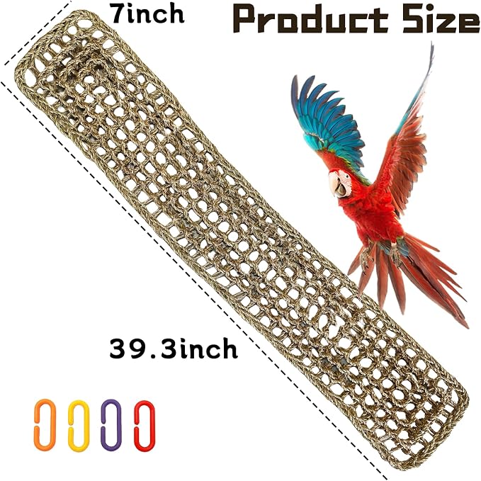 Bird Seagrass Mat 39.4×7" Natural Grass Woven Net Hammock Hanging on Parrot Cage - Image 6