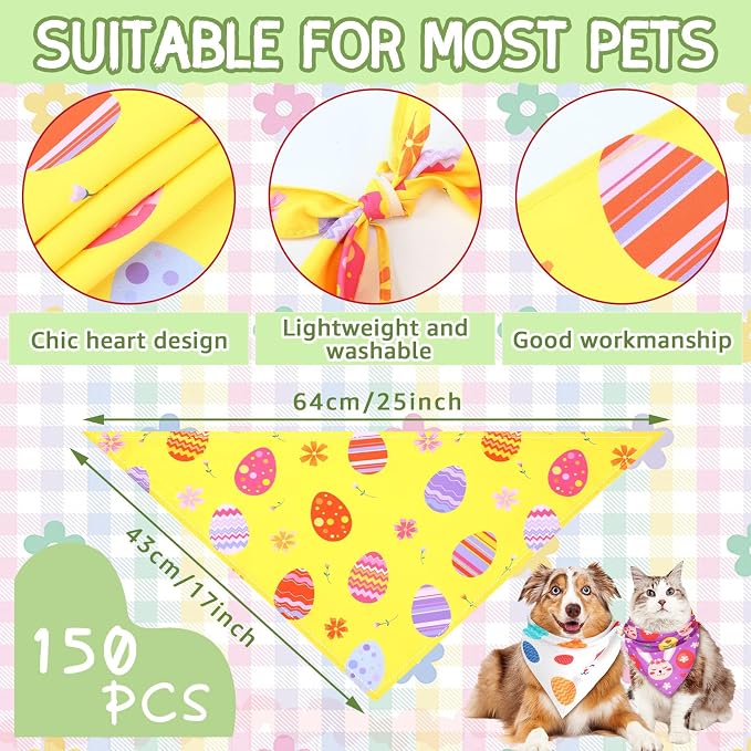 150 Pcs Easter Dog Bandanas Bulk Pet Bibs Colorful Triangle Scarf Pet Bandanas - Image 3