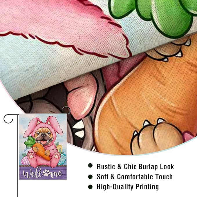 Artofy Welcome Easter Bunny Dog Small Decorative Garden Flag, French Bulldog - Image 4