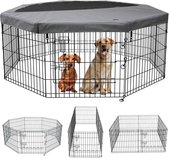 PETIME Foldable Metal Dog Exercise Pen/Pet Puppy Playpen Kennels Yard Fence by PETIME