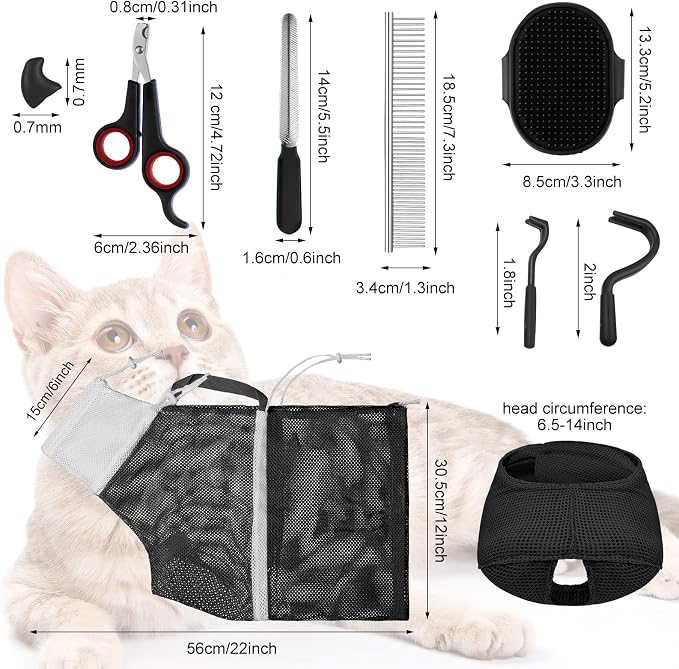 9 Pcs Cat Bathing Bag Set Cat Shower Bag Anti Bite and Scratch - Image 2