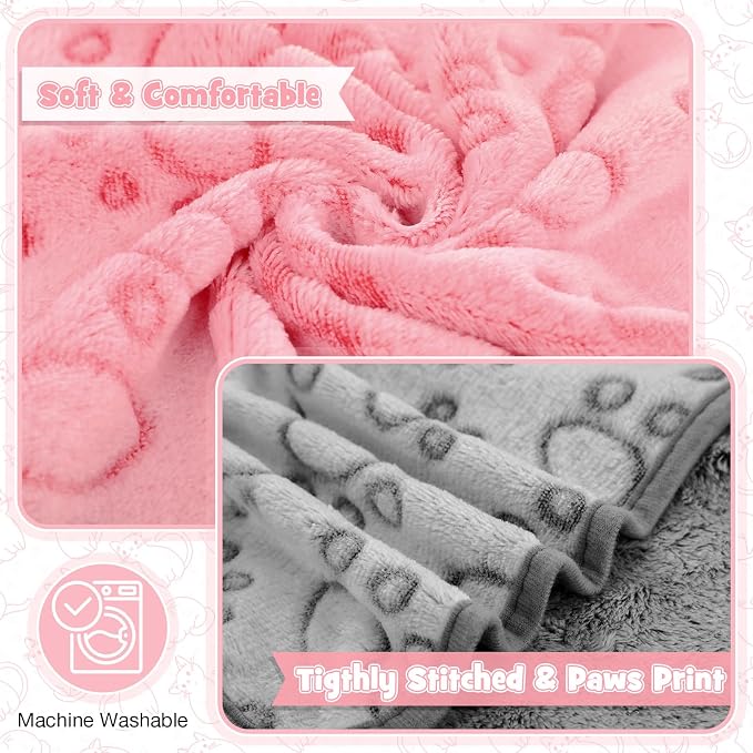 Tegeme 12 Pcs Pet Blankets Soft Fluffy Fleece Dog Cat Warm Paw Print Pattern - Image 3