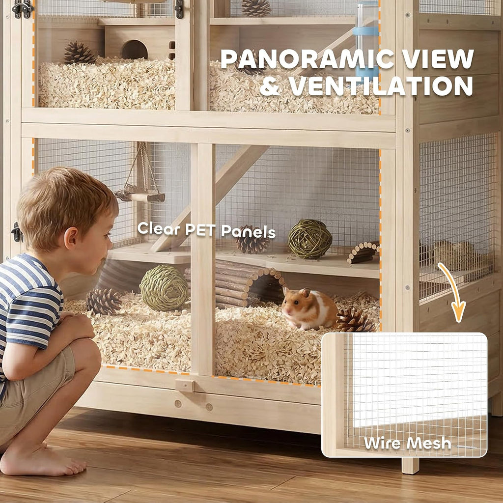 PawHut Wooden Hamster Cage, 33" x 21" x 36" - GlobalHabitat Supply