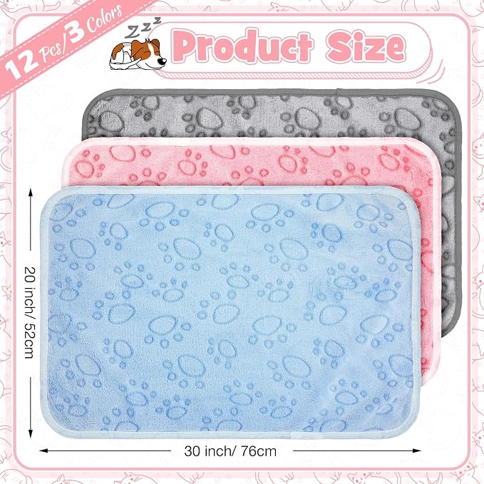 Tegeme 12 Pcs Pet Blankets Soft Fluffy Fleece Dog Cat Warm Paw Print Pattern - Image 2