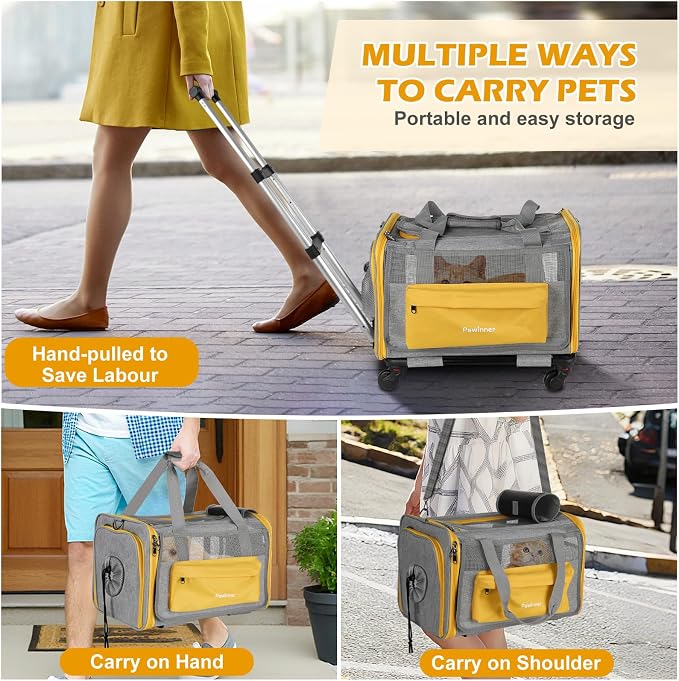 Pawinner Pet Carrier with Wheels, 17.7" x 13" x 13" Airline Approved Cat Carrier - Image 7