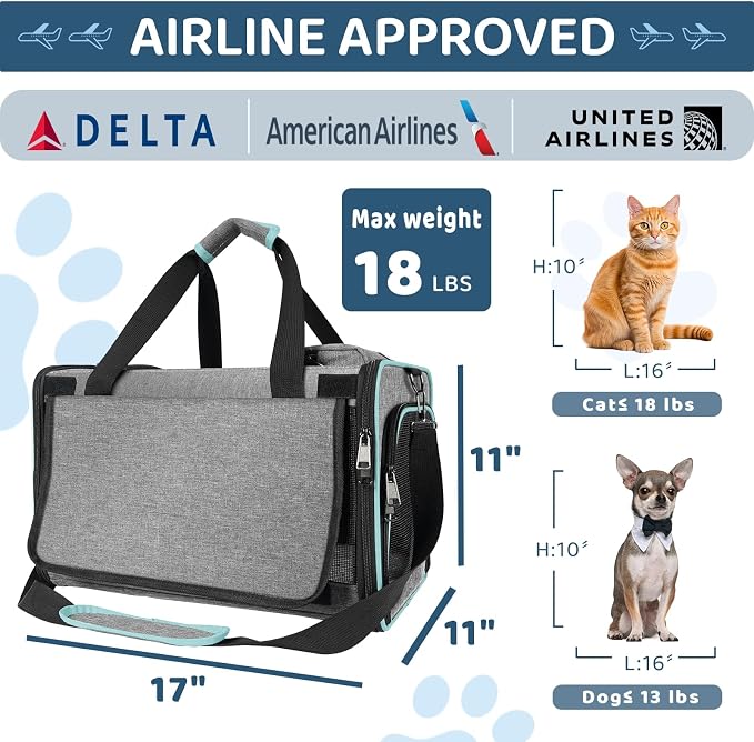 Cat Carrier American, Delta Airline Approved/Soft-Sided Pet Travel Bag - Image 3