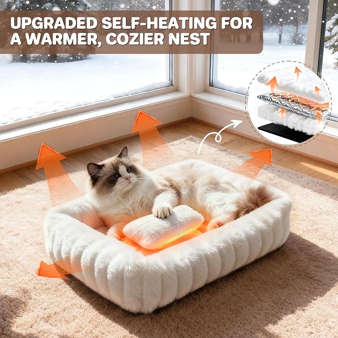 Cat Beds for Indoor Cats, Square Self Warming Cat Bed Orthopedic Pet Bed - Image 2