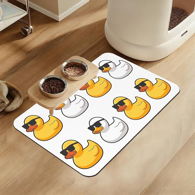 Cute Ducks Glasses Pet Feeding Mat by LUTASER