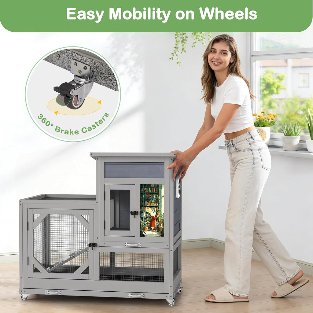 COZIWOW Rabbit Hutch with 2 Wire Floors, Gray - GlobalHabitat Supply