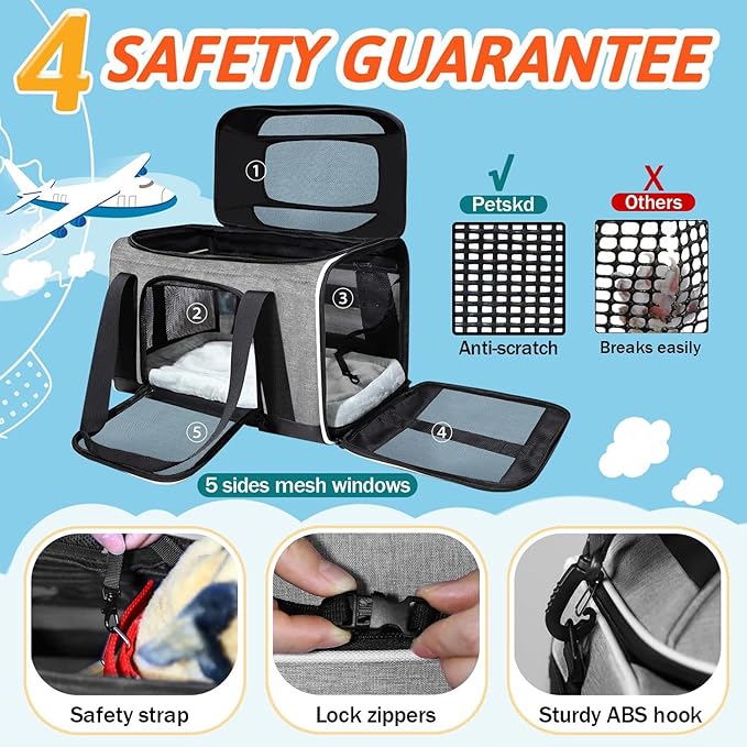 Petskd Top-Expandable Pet Carrier 17x12x8.5 Inches JetBlue Allegiant Spirit - Image 5