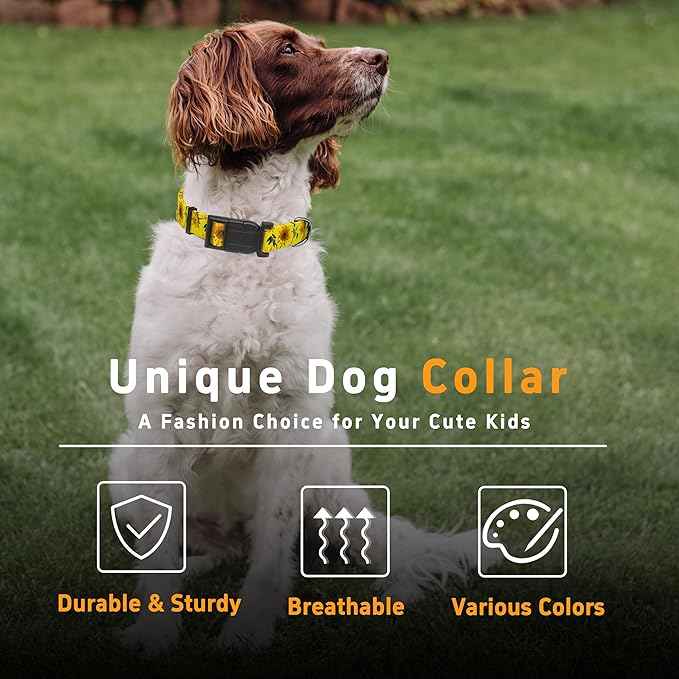 Dog Collar, Floral Boys Girls Puppy Collar, Adjustable Soft Pet Collar