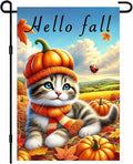 Hello Fall Garden Flag Cute Kitten Pumpkin Hat Scarf Flag 12x18 Inch Autumn Pet by BlissYard
