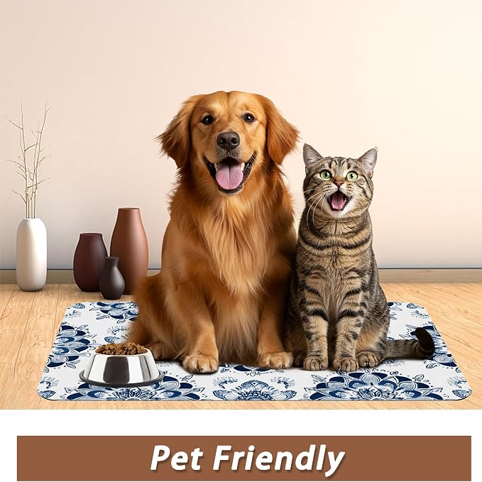 Mandala Flower Dog Food Mat for Floors, Cat Dog Bowl Mats for Food and Water - Image 6