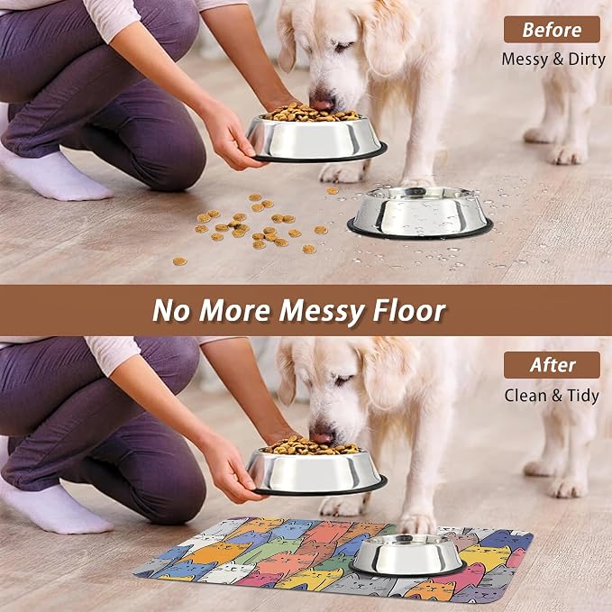 Funny Cats Family Dog Cat Food Mat, Absorbent Pet Feeding Mat - Image 5