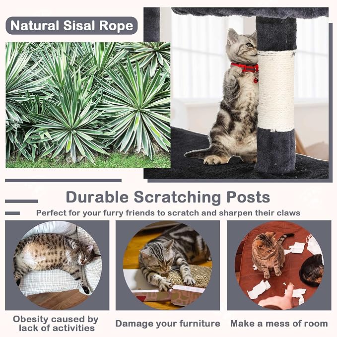 Heavy Duty Cat Tree Tower, Cat Condo, Hanging Ball, Dark Grey - Image 5