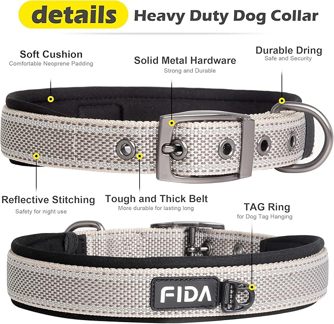 Fida Heavy Duty Dog Collar, Ultra Comfortable Soft Neoprene Padded, Adjustable - Image 3