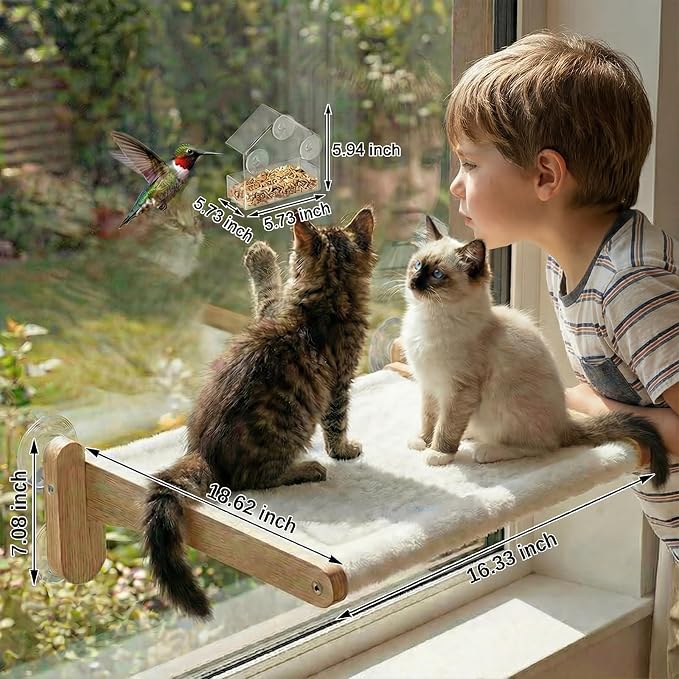 2-in-1 Cat Window Perch & Hummingbird Feeder, Heavy Duty Foldable Cat Hammock - Image 2