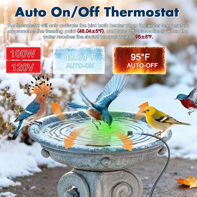 Outdoors 100W Bird Bath Heater for Winter, Birdbath Deicer Pond De-icer - Image 4