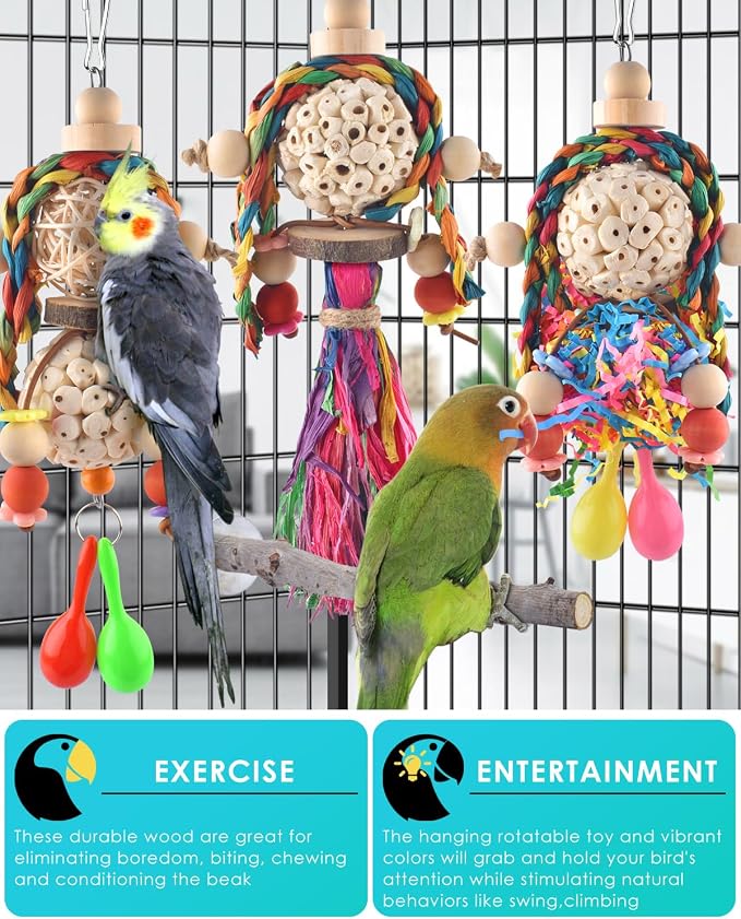 Bissap 3PCS Bird Parrot Foraging Shredder Hanging Toys Sola Balls - Image 4