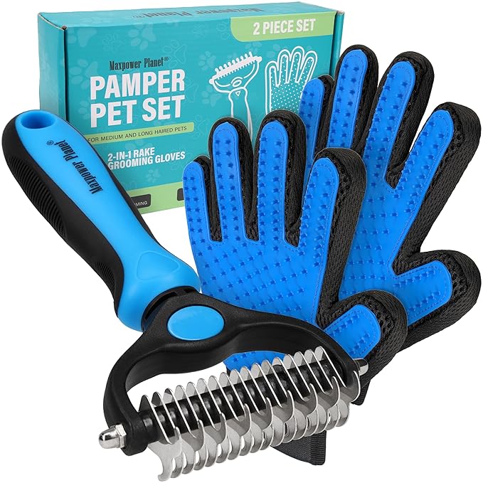 Maxpower Planet Pet Grooming Brush and 2X Grooming Gloves Combo by MaxpowerPlanet