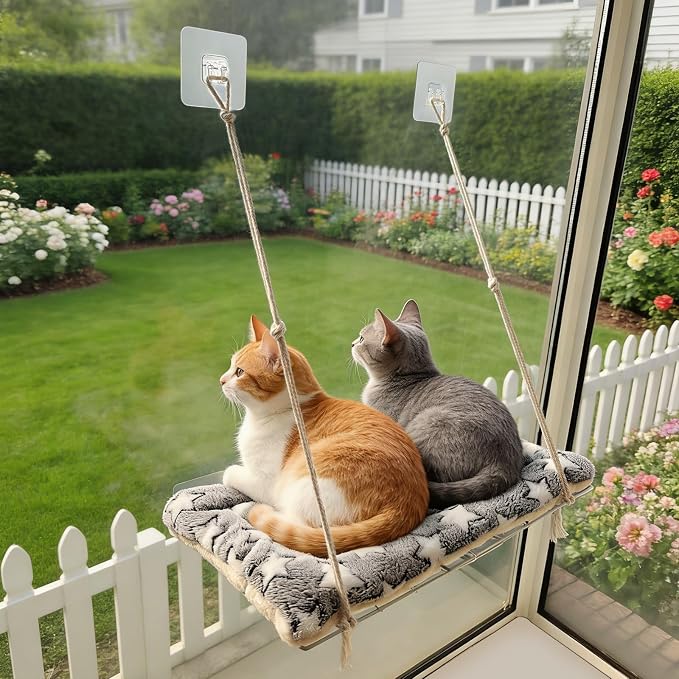 Cat Window Perch with Adhesive Hooks Foldable Cat Window Hammock - Image 7
