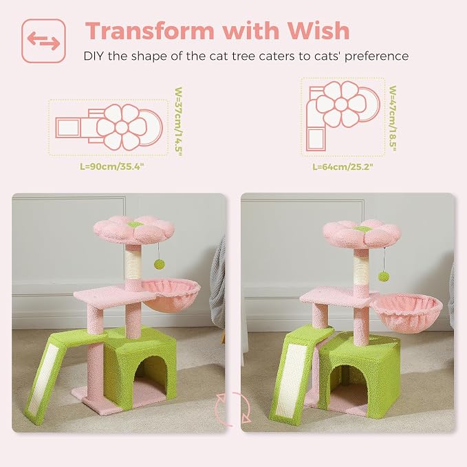 PETEPELA Flower Cat Tree for Indoor Cats, Cozy Hammock and Removable Flower Bed - Image 2