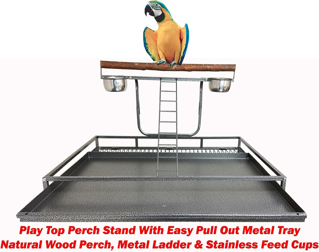 Large Wrought Iron Bird Cage with Play Top and Rolling Wheels - GlobalHabitat Supply