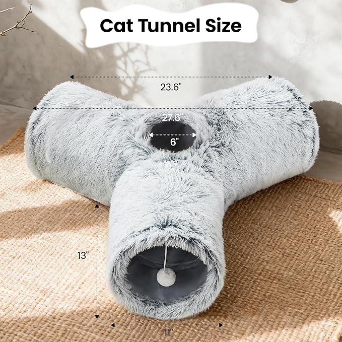 Tempcore Plush Cat Tunnel for Indoor Cats，Collapsible 3-Way Pet Tunnel Toy - Image 2