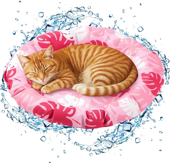Pet Cooling Mat for Cats and Small Dogs, 20.1'' x 20.1'' Thickened Round Pink by Drydiet