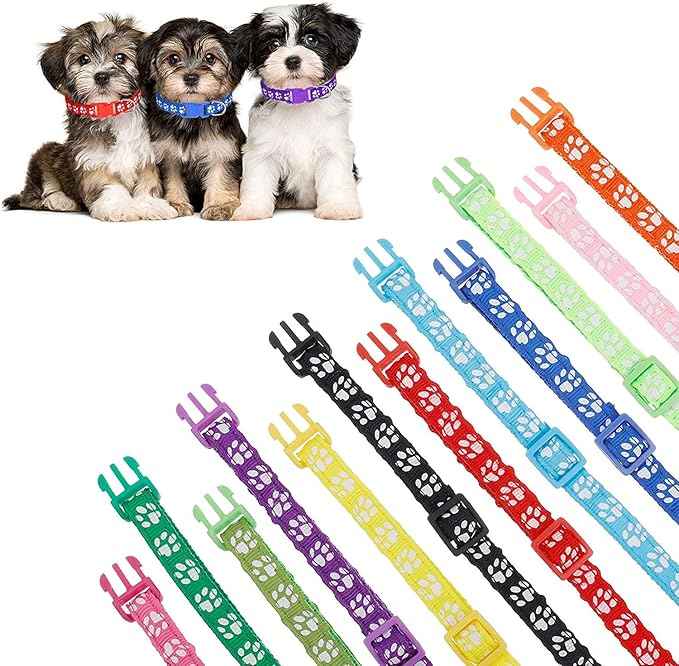 12 Pack Puppy Collars for Litter, Adjustable Puppy ID Collars Soft Nylon