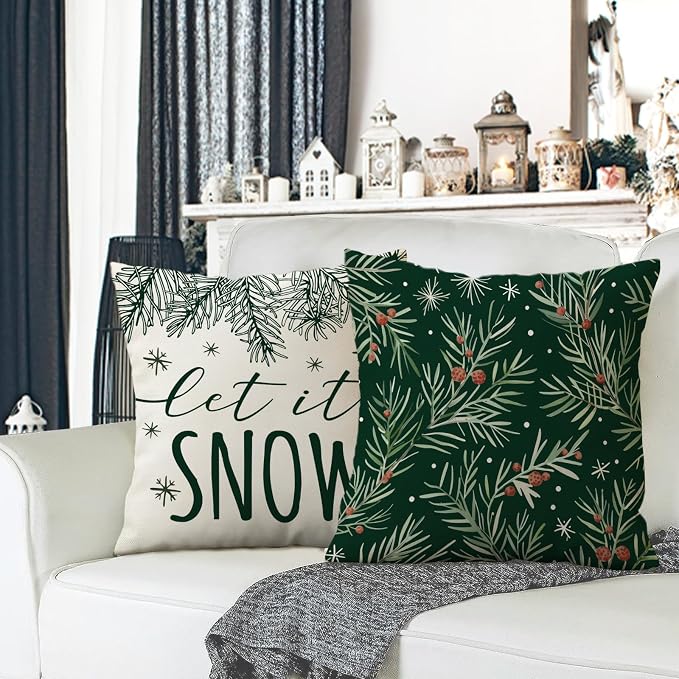 Fahrendom Winter Vibes Green Decorative Throw Pillow Covers 18 x 18 Set of 4 - Image 2