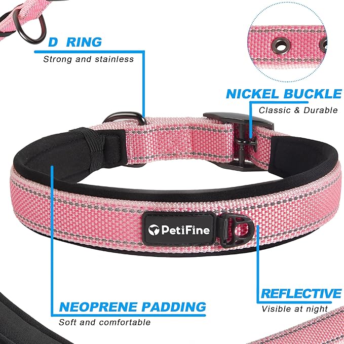 PetiFine Dog Collar for Large Dogs, Neoprene Padded and Adjustable, Reflective - Image 3