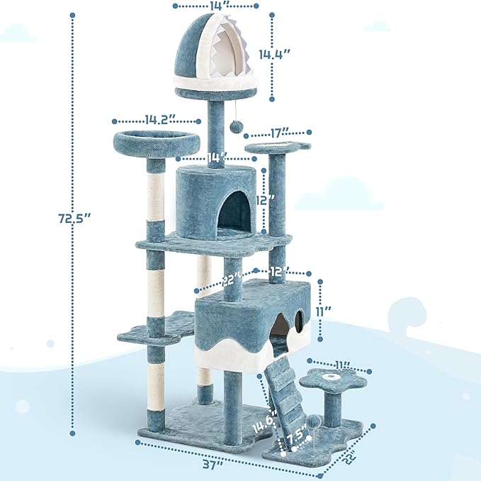 Yaheetech Cat Tree, 72.5inch Ocean-Themed Cat Tower - Image 7