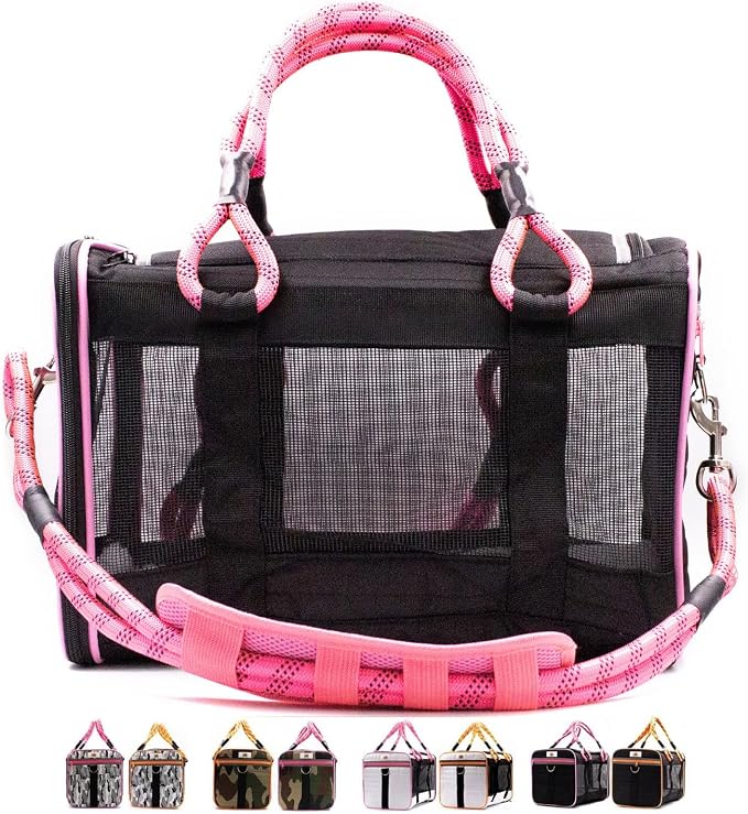 Buddy's Best Airline Approved Pet Carrier Black & Pink Heavy Duty, Fits Under by Buddysbest