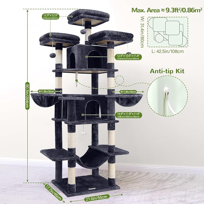Globlazer Big Cat Tower for Indoor Cats, 80inch Cat Tower for Multiple Adult - Image 6