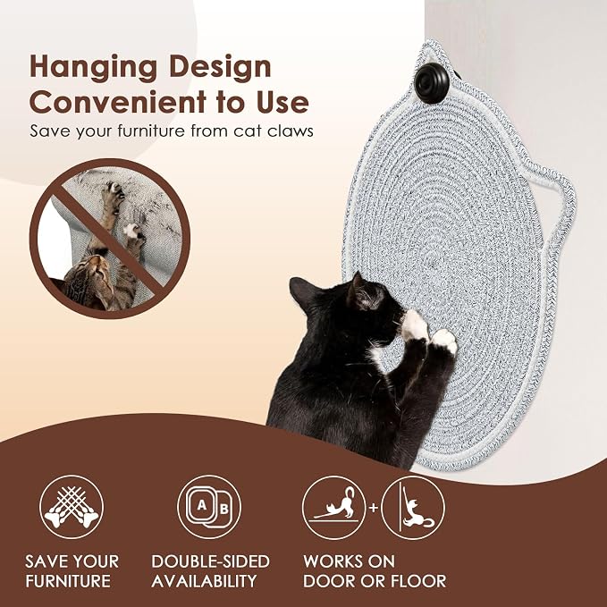 Cat Scratcher Mat, Natural Cotton Rope Cat Scratch Pad, 15.7'' Round Horizontal - Image 4