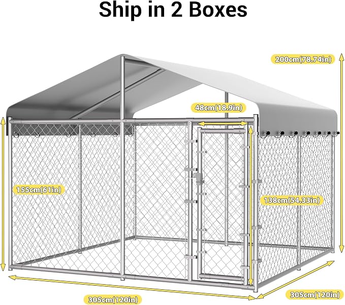 HITTITE Extra Large Outdoor Dog Kennel, Galvanized Chain Link Dog Runs - Image 4