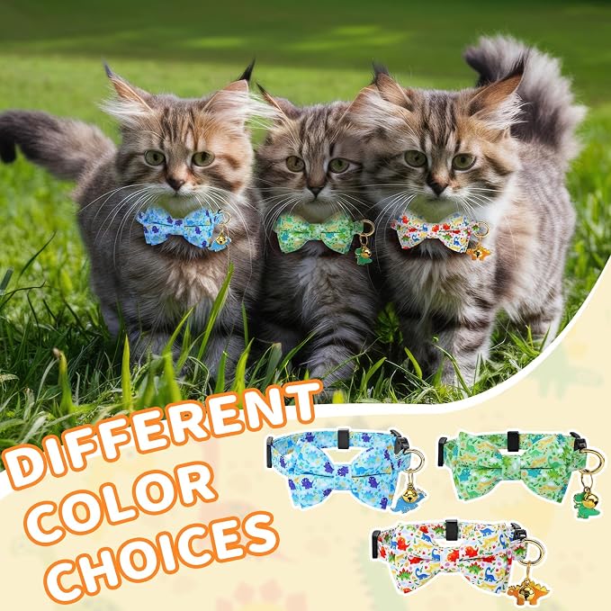 3 PCS Cat Collars with Bow Tie and Bell, Cat Collars Dinosaurs Pattern - Image 5