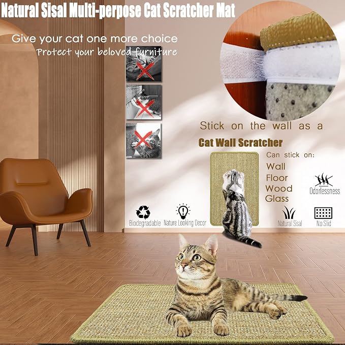 Cat Scratcher Mat, 23.6 x 15.7inch, Natural Sisal Cat Scratchers - Image 6