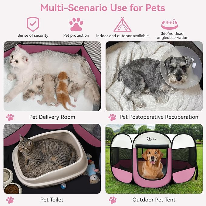Pink Puppy Playpen for Large Dog Cat, Dog Tent Crates Cage Indoor/Outdoor - Image 4