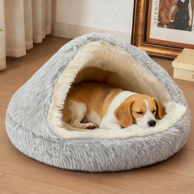 ShinHye Round Plush Fluffy Hooded Cat Bed Cave, Cozy - Image 6