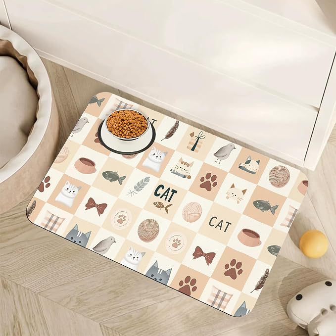 Cute Cat Toy Print Dog Food Mat by Unknown