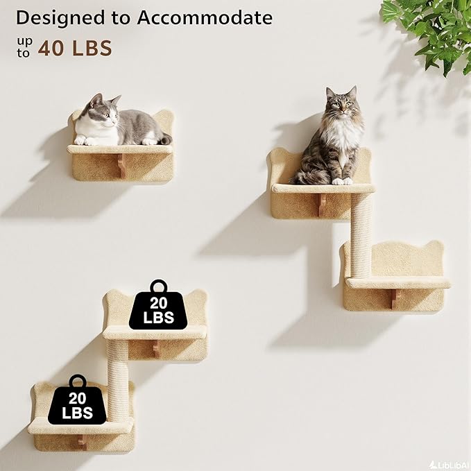 16-in-1 Cat Wall Shelves, Wall Mounted Cats Furniture Set w/Plush Fabric - Image 4