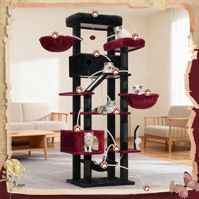 Gothic Cat Tree for Large Cats, 78.7" Tall Cat Tower for Indoor Cats Multiple - Image 6